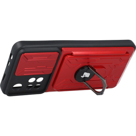 Etui Bizon Case Camshield Card Slot Ring do Xiaomi Redmi Note 11 Pro+ 5G, czerwone