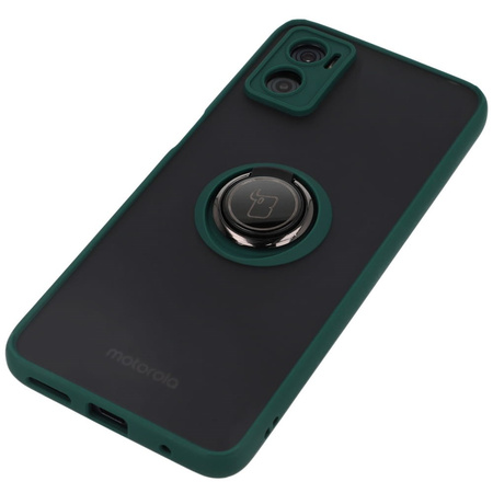 Etui z uchwytem na palec Bizon Case Hybrid Ring do Motorola Moto E22 / E22i, przydymione z ciemnozieloną ramką