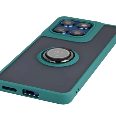 Etui z uchwytem na palec Bizon Case Hybrid Ring do Google Pixel 10 / 10 Pro, przydymione z ciemnozieloną ramką