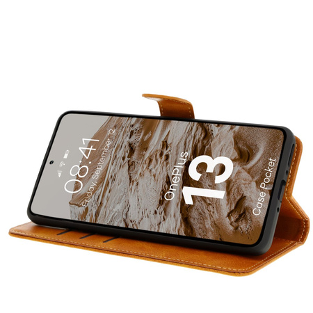 Etui z klapką Bizon Case Pocket do OnePlus 13, brązowe