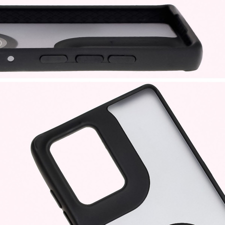 Etui z uchwytem na palec Bizon Case Hybrid Ring do Motorola Edge 50 Fusion, przydymione z czarną ramką