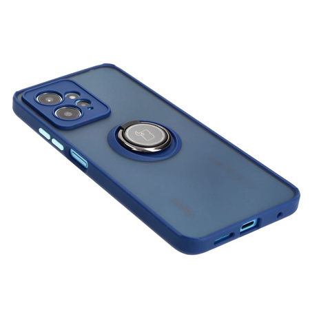 Etui z uchwytem na palec Bizon Case Hybrid Ring do Xiaomi Redmi Note 12 4G, przydymione z granatową ramką