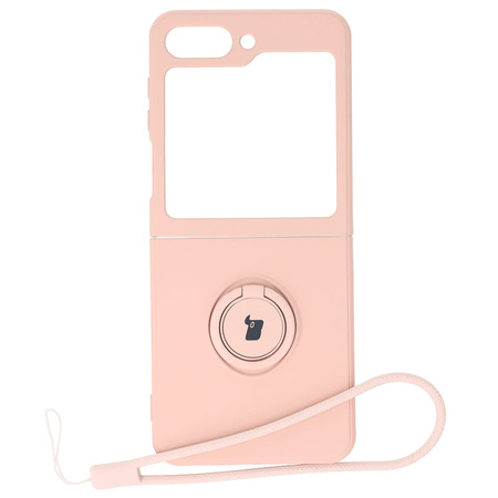 Etui Bizon Case Silicone Ring Sq do Samsung Galaxy Z Flip5, jasnoróżowe