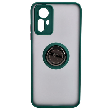 Etui z uchwytem na palec Bizon Case Hybrid Ring do Xiaomi Redmi Note 12S, przydymione z ciemnozieloną ramką