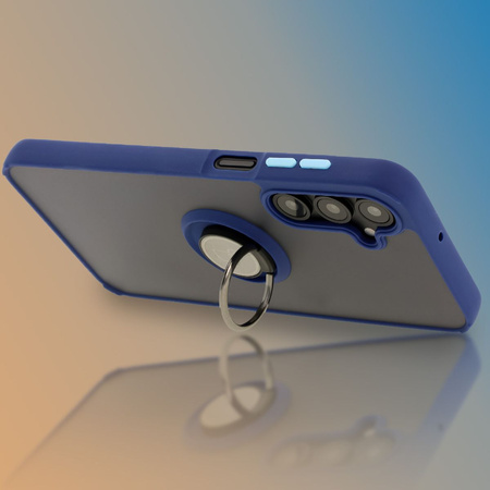 Etui z uchwytem na palec Bizon Case Hybrid Ring do Galaxy A16 4G/5G, przydymione z granatową ramką