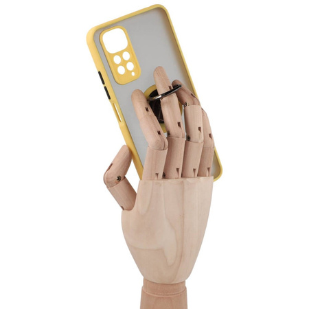 Etui z uchwytem na palec Bizon Case Hybrid Ring do Xiaomi Redmi Note 11 / 11S 4G, przydymione z żółtą ramką