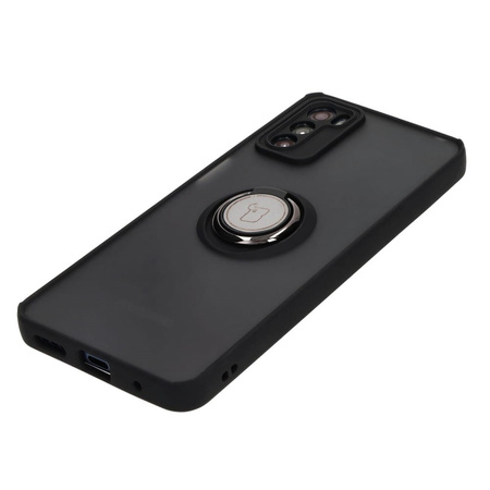 Etui z uchwytem na palec Bizon Case Hybrid Ring do Motorola Moto G42 , przydymione z czarną ramką