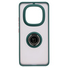 Etui z uchwytem na palec Bizon Case Hybrid Ring do Xiaomi Redmi Note 14 Pro Plus 5G, przydymione z ciemnozieloną ramką