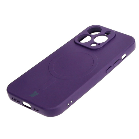 Etui silikonowe z pierścieniem magnetycznym Bizon Case Silicone Magnetic do iPhone 15 Pro, śliwkowe