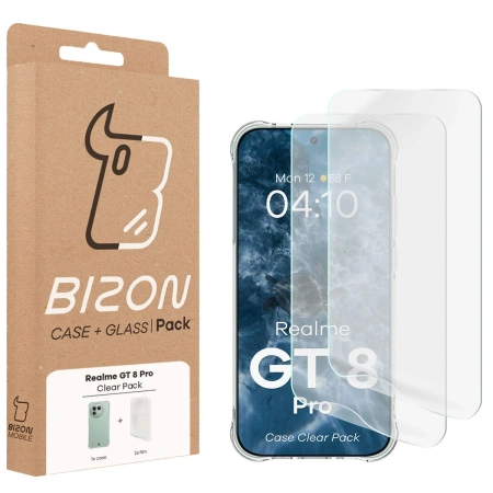 Elastyczne etui + 2x folia na ekran Bizon Case Clear Pack do Realme GT 8 Pro