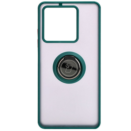 Etui z uchwytem na palec Bizon Case Hybrid Ring do Xiaomi Redmi Note 13 5G, przydymione z ciemnozieloną ramką