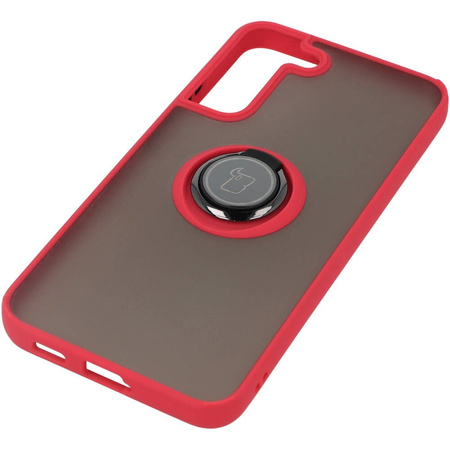 Etui z uchwytem na palec Bizon Case Hybrid Ring do Galaxy S22 Plus, przydymione z czerwoną ramką