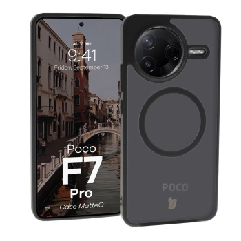 Etui z pierścieniem magnetycznym Bizon Case MatteO do Xiaomi Poco F7 Pro, przydymione-czarne