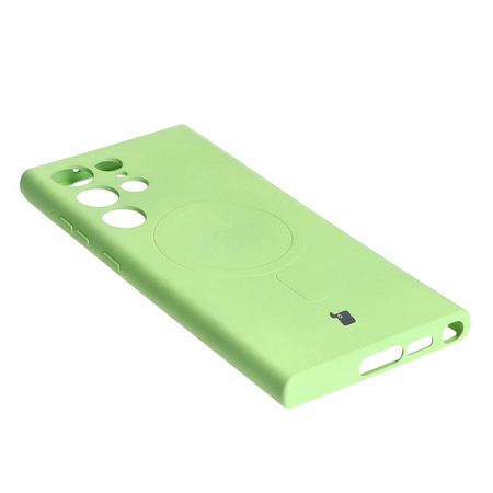 Etui silikonowe z pierścieniem magnetycznym Bizon Case Silicone Magnetic do Galaxy S23 Ultra, jasnozielone