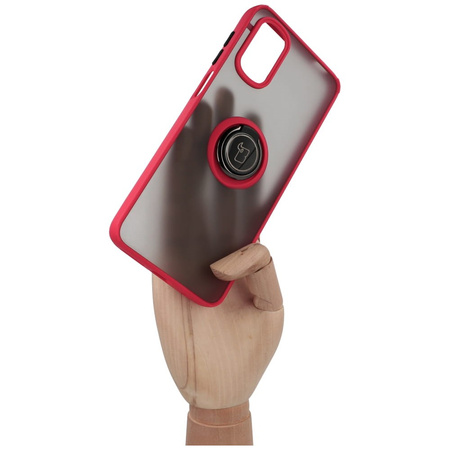 Etui z uchwytem na palec Bizon Case Hybrid Ring do Motorola Moto G22 / E32 / E32s, przydymione z czerwoną ramką
