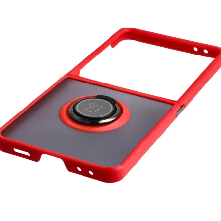 Etui z uchwytem na palec Bizon Case Hybrid Ring do Galaxy Z Flip7, przydymione z czerwoną ramką