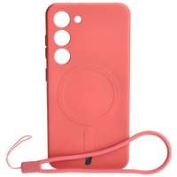 Etui silikonowe z pierścieniem magnetycznym Bizon Case Silicone Magnetic do Galaxy S23, brudnoróżowe