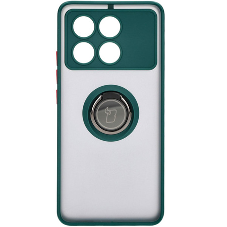 Etui z uchwytem na palec Bizon Case Hybrid Ring do Xiaomi Poco X6 Pro, przydymione z ciemnozieloną ramką