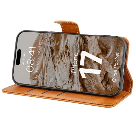 Etui z klapką Bizon Case Pocket do iPhone 17, brązowe