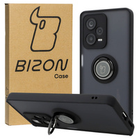 Etui z uchwytem na palec Bizon Case Hybrid Ring do Xiaomi Redmi Note 12 Pro+ 5G, przydymione z czarną ramką