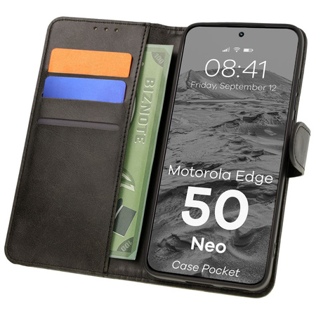 Etui z klapką Bizon Case Pocket do Motorola Edge 50 Neo, czarne