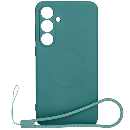 Silikonowe etui z pierścieniem magnetycznym Bizon Case Silicone Magnetic Sq do Galaxy S24 FE, ciemnozielone