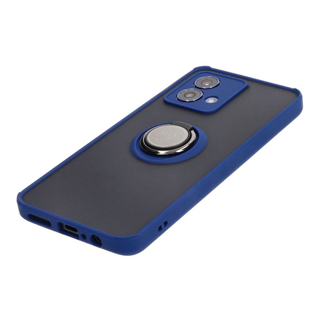 Etui z uchwytem na palec Bizon Case Hybrid Ring do Motorola Moto G84 5G, przydymione z granatową ramką