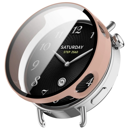 Etui ze szkłem do zegarka Bizon Case+Glass Watch do Xiaomi Watch S4 41 mm, różowe