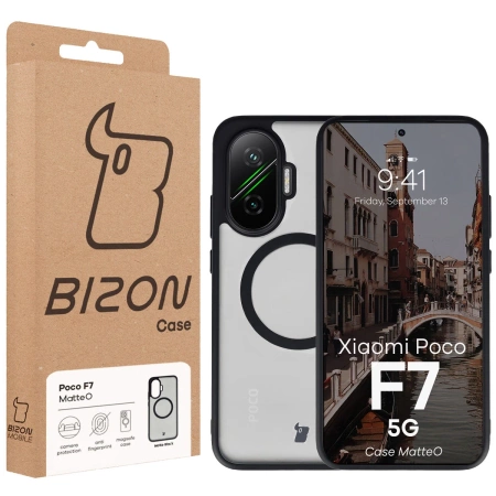 Etui z pierścieniem magnetycznym Bizon Case MatteO do Xiaomi POCO F7, przydymione-czarne