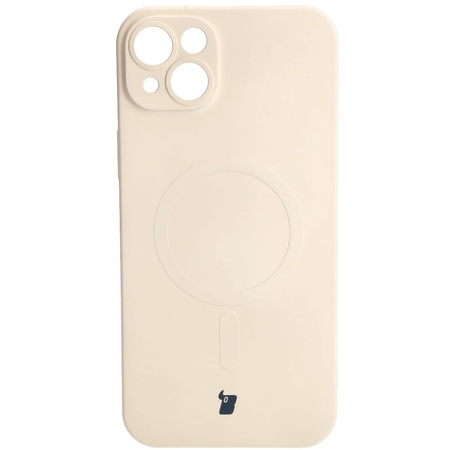 Etui silikonowe z pierścieniem magnetycznym Bizon Case Silicone Magnetic do iPhone 14 Plus, beżowe