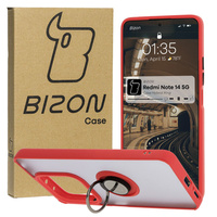 Etui z uchwytem na palec Bizon Case Hybrid Ring do Xiaomi Redmi Note 14 5G, przydymione z czerwoną ramką