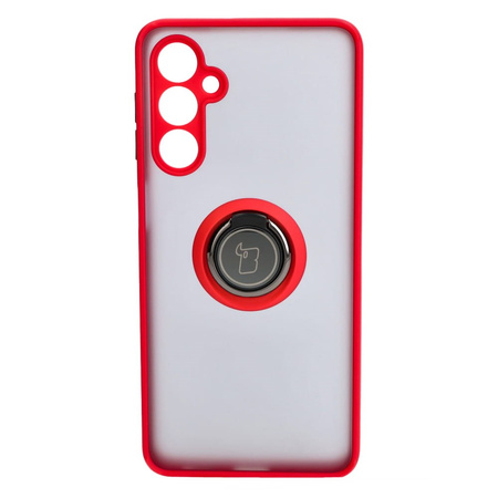 Etui z uchwytem na palec Bizon Case Hybrid Ring do Galaxy M54 5G, przydymione z czerwoną ramką