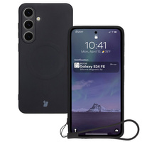 Silikonowe etui z pierścieniem magnetycznym Bizon Case Silicone Magnetic Sq do Galaxy S24 FE, czarne