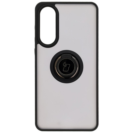 Etui z uchwytem na palec Bizon Case Hybrid Ring do Galaxy S25 Edge, przydymione z czarną ramką