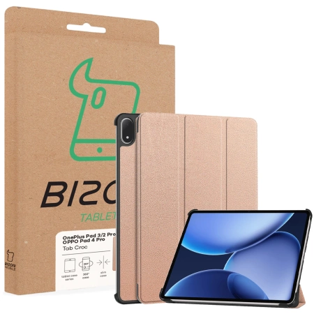Etui z klapką Bizon Case Tab Croc do OnePlus Pad 3 / 2 Pro / OPPO Pad 4 Pro, różowozłote