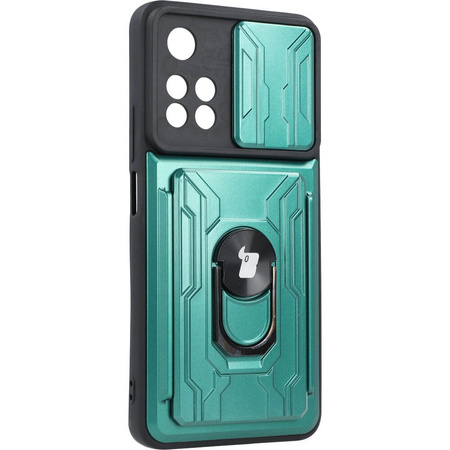Etui Bizon Case Camshield Card Slot Ring do Xiaomi Redmi Note 11 Pro+ 5G, zielone