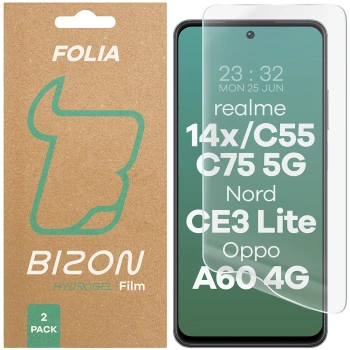 Folia hydrożelowa na ekran Bizon Glass Hydrogel Front Duo do Realme 14x 5G / C55 / C75 / OnePlus Nord CE 3 Lite / Oppo A60 4G, 2 sztuki