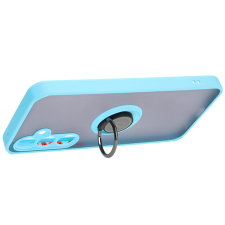 Etui z uchwytem na palec Bizon Case Hybrid Ring do Galaxy A35 5G, przydymione z jasnoniebieską ramką
