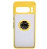 Etui z uchwytem na palec Bizon Case Hybrid Ring do Google Pixel 8 Pro, przydymione z żółtą ramką