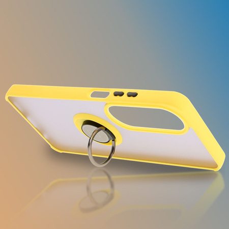 Etui z uchwytem na palec Bizon Case Hybrid Ring do Oppo A60 4G, przydymione z żółtą ramką