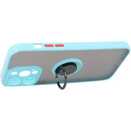 Etui z uchwytem na palec Bizon Case Hybrid Ring do iPhone 14 Pro Max, przydymione z jasnoniebieską ramką