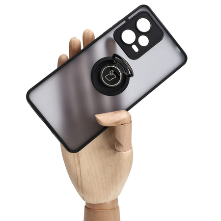 Etui z uchwytem na palec Bizon Case Hybrid Ring do Xiaomi Redmi Note 12 Pro+ 5G, przydymione z czarną ramką