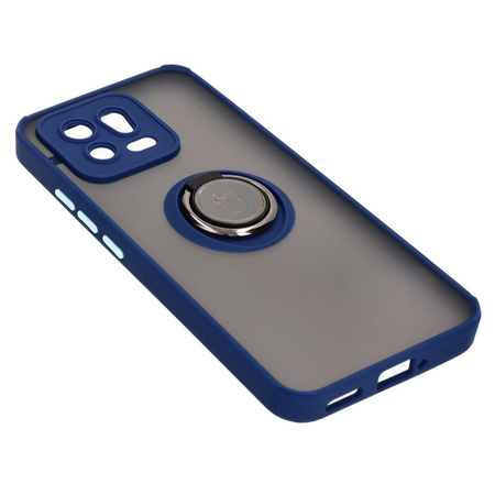 Etui z uchwytem na palec Bizon Case Hybrid Ring do Xiaomi 13, przydymione z granatową ramką