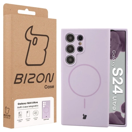 Silikonowe etui z pierścieniem magnetycznym Bizon Soft Case Magnetic do Galaxy S24 Ultra, jasnofioletowe