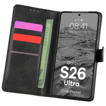 Etui z klapką Bizon Case Pocket do Galaxy S26 Ultra, czarne