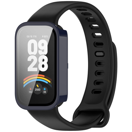 Etui ze szkłem do zegarka Bizon Case+Glass Watch do Xiaomi Smart Band 9 Active / Redmi Band 3, niebieskie