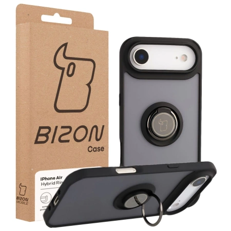 Etui z uchwytem na palec Bizon Case Hybrid Ring do iPhone Air, przydymione z czarną ramką