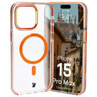 Etui z pierścieniem magnetycznym Bizon Case Marco do iPhone 15 Pro Max, przezroczyste z pomarańczową ramką