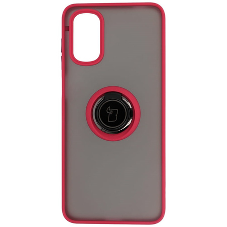 Etui z uchwytem na palec Bizon Case Hybrid Ring do Motorola Moto G22 / E32 / E32s, przydymione z czerwoną ramką