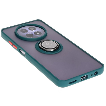 Etui z uchwytem na palec Bizon Case Hybrid Ring do Realme 12 / 12x, przydymione z ciemnozieloną ramką